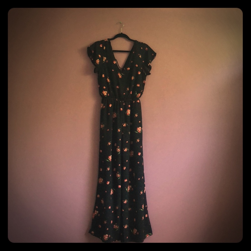 Black floral pantsuit